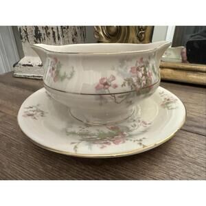 Theodore Haviland New York Apple Blossom Gravy Bowl w/ Attached Underplate